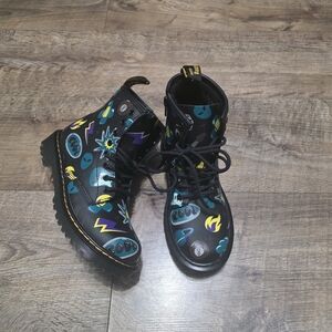 Dr Marten Black and Blue Patterned Boots Little Girls 2